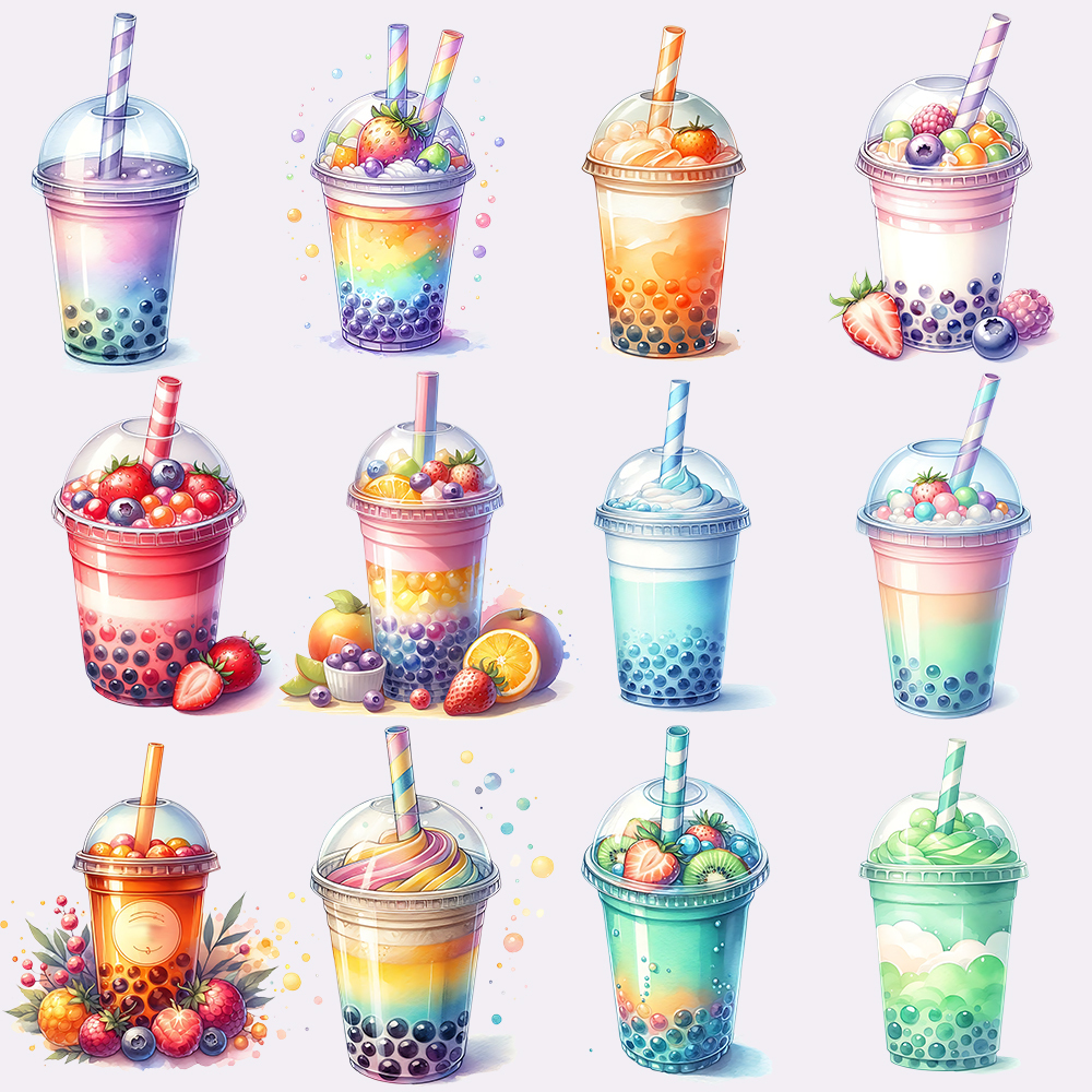 Printable Heat Transfer Vinyl - 15cm Colorful Pearl Milk Tea Fruit