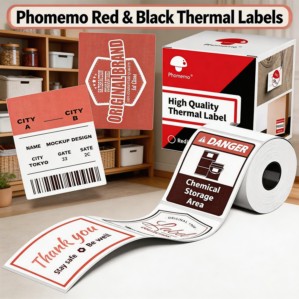 Commercial Printer - Red & Black Adhesive Thermal Labels