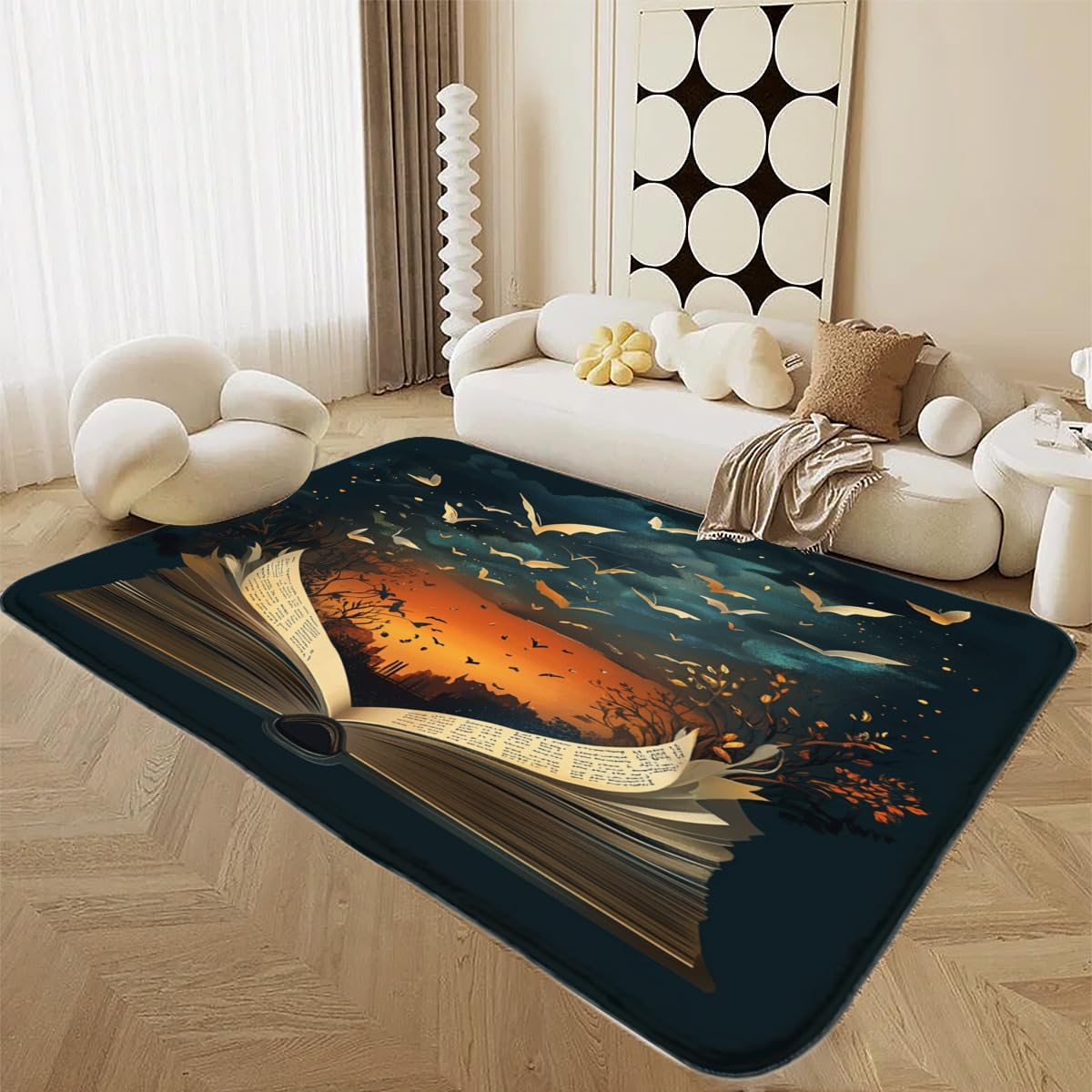 Commercial Book Printing Machines - Abstract Book Print Area Rug, Classroom