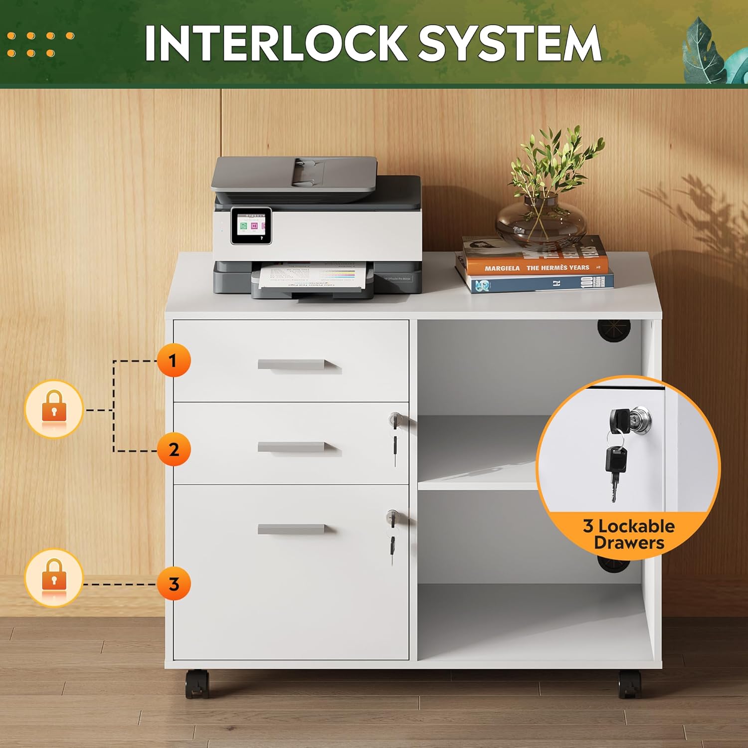 3-Drawer Wood File Cabinet wit - Commercial Printer のレビューと価格